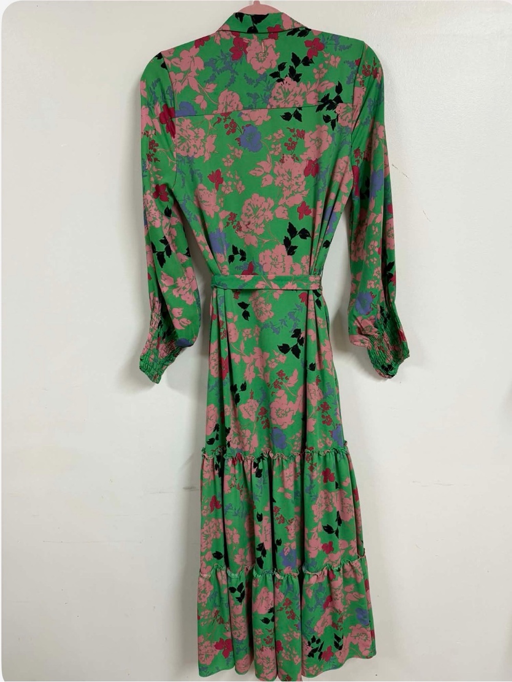 Misa Los Angeles Green Floral Maxi Dress with Pink Bloom Print.  H - Picture 4 of 6
